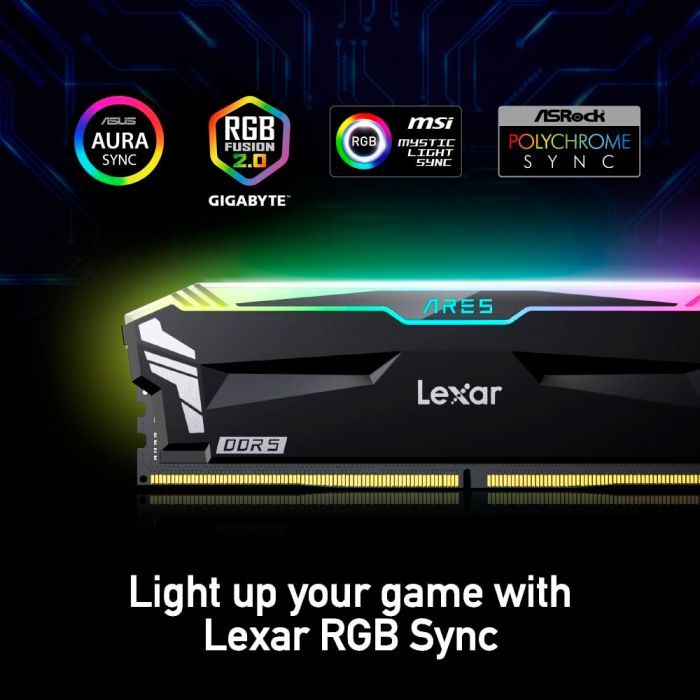 Модуль пам'яті для комп'ютера DDR5 32GB (2x16GB) 7200 MHz Ares RGB Black Lexar (LD5U16G72C34LA-RGD) зображення 9