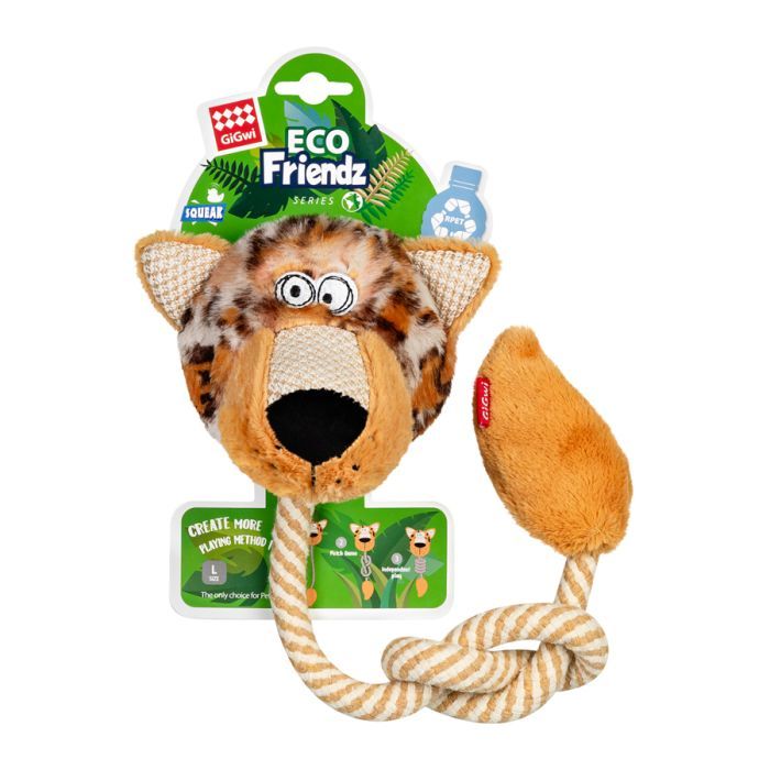 Игрушка для собак GiGwi Eco Friendz Леопард с пищалкой и веревкой 76 см (2242) изображение 2