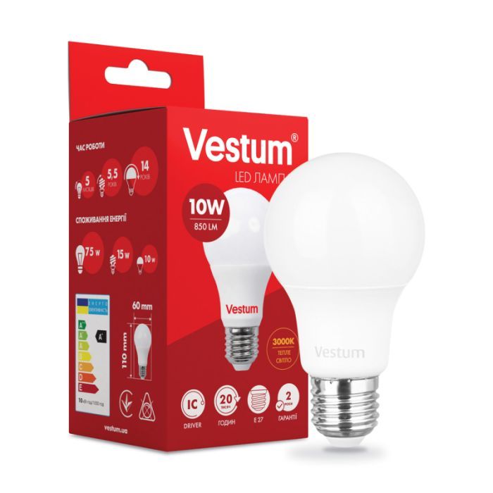 Лампочка Vestum A60 10W 3000K 220V E27 (1-VS-1106) зображення 2