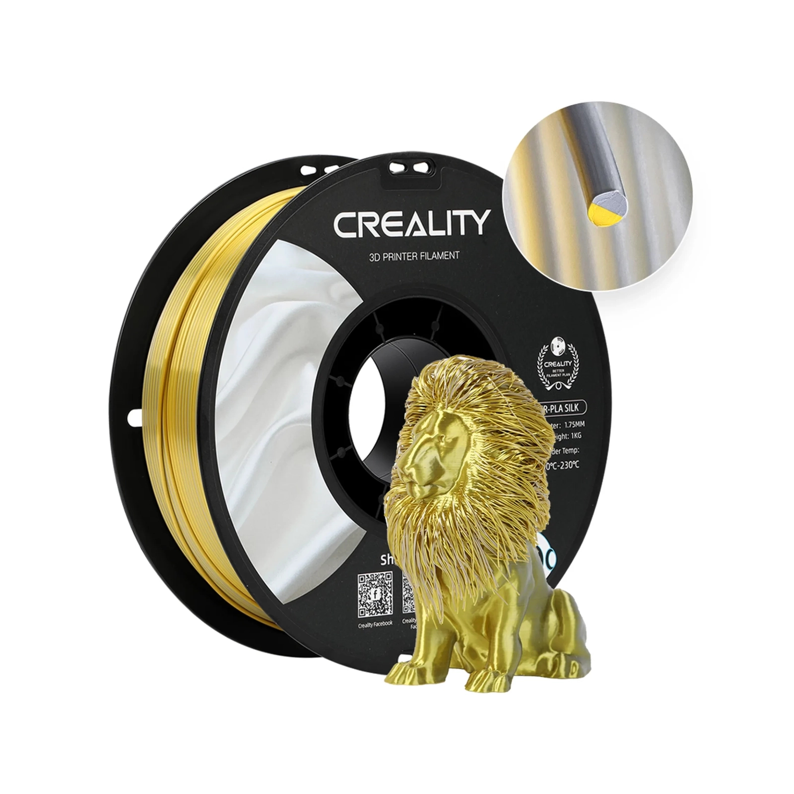 Пластик для 3D-принтера Creality PLA silky shine 1кг, 1.75мм, silver-gold (3301120012)