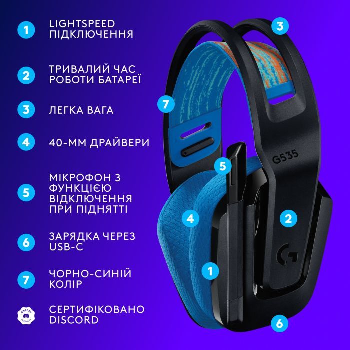 Наушники Logitech G535 Lightspeed Console Wireless Black (939-002219) изображение 6