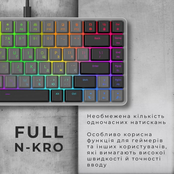 Клавиатура GamePro MK141R Red Swich Low Profile RGB USB Dark Gray (MK141R) изображение 10