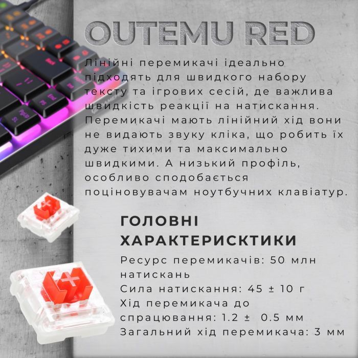Клавиатура GamePro MK141R Red Swich Low Profile RGB USB Dark Gray (MK141R) изображение 6