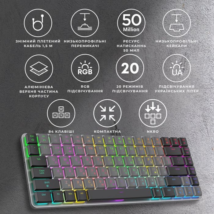 Клавиатура GamePro MK141R Red Swich Low Profile RGB USB Dark Gray (MK141R) изображение 7