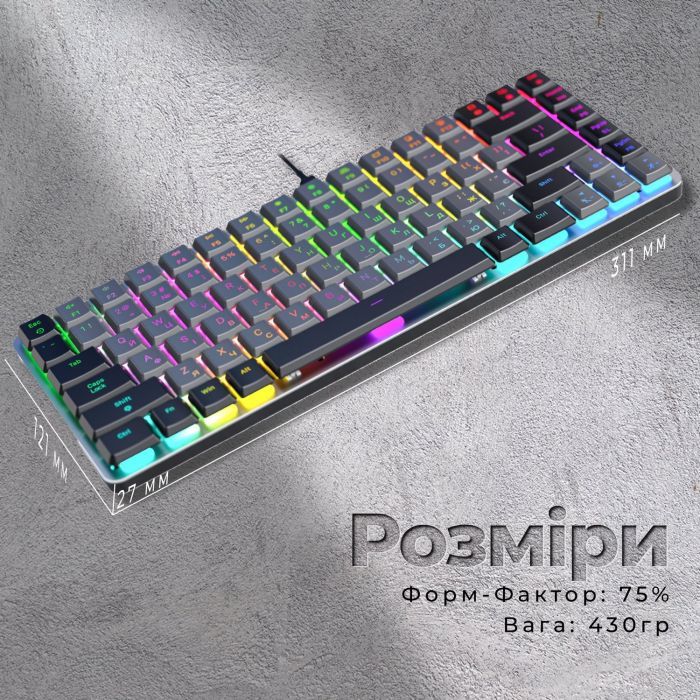 Клавиатура GamePro MK141R Red Swich Low Profile RGB USB Dark Gray (MK141R) изображение 8