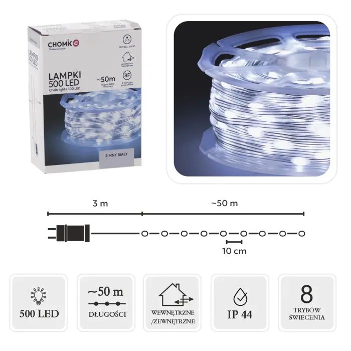 Гирлянда Chomik Струна На катушке 49.9+3 м 500 LED Холодный белый (5900779880122) изображение 5