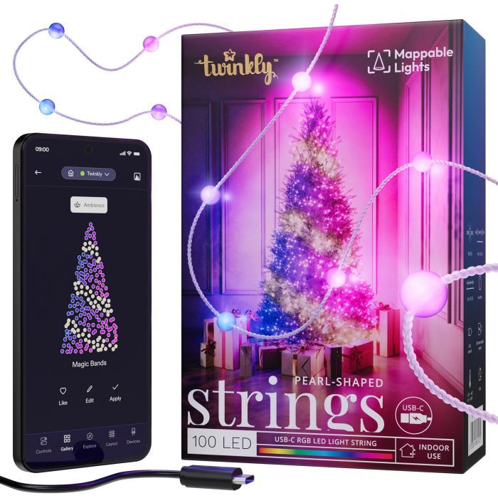 Гирлянда Twinkly Smart LED, Strings USB 100 Heart-shaped RGB LEDs, Clear Wire, USB-C (TWKH100RGB-T)