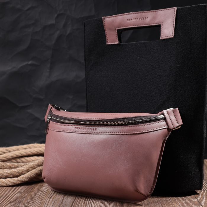 Сумка Grande Pelle Бананка из натуральной кожи Бежевая (22816) изображение 11