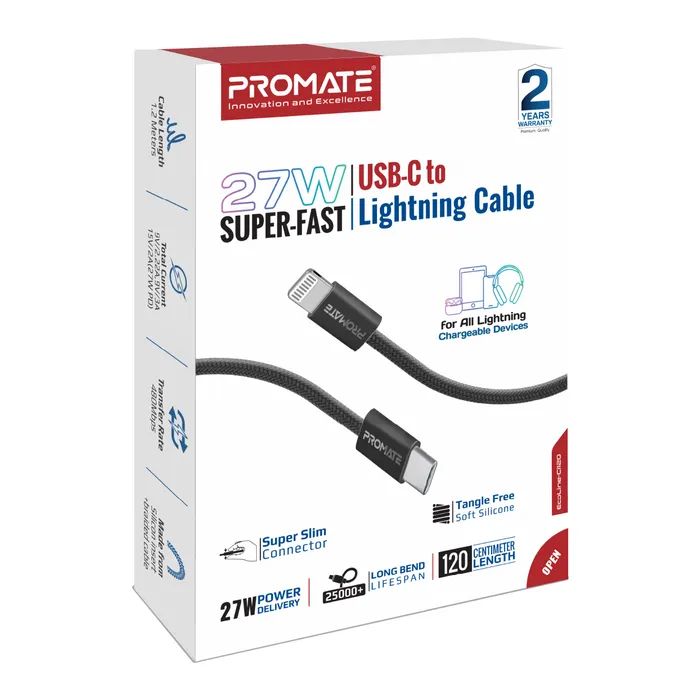 Дата кабель USB-C to Lightning 1.2m Promate (ecoline-ci120.white) изображение 2