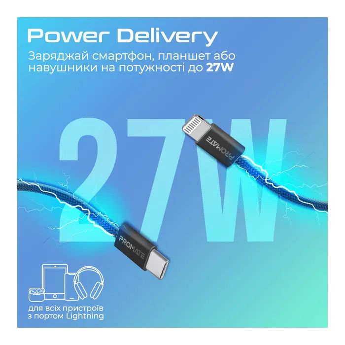 Дата кабель USB-C to Lightning 1.2m Promate (ecoline-ci120.white) изображение 3