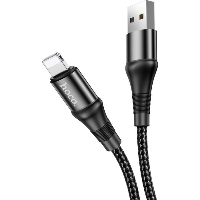 Дата кабель USB 2.0 AM to Lightning 1.0m 2.4A nylon X50 black HOCO (6931474734198) изображение 2
