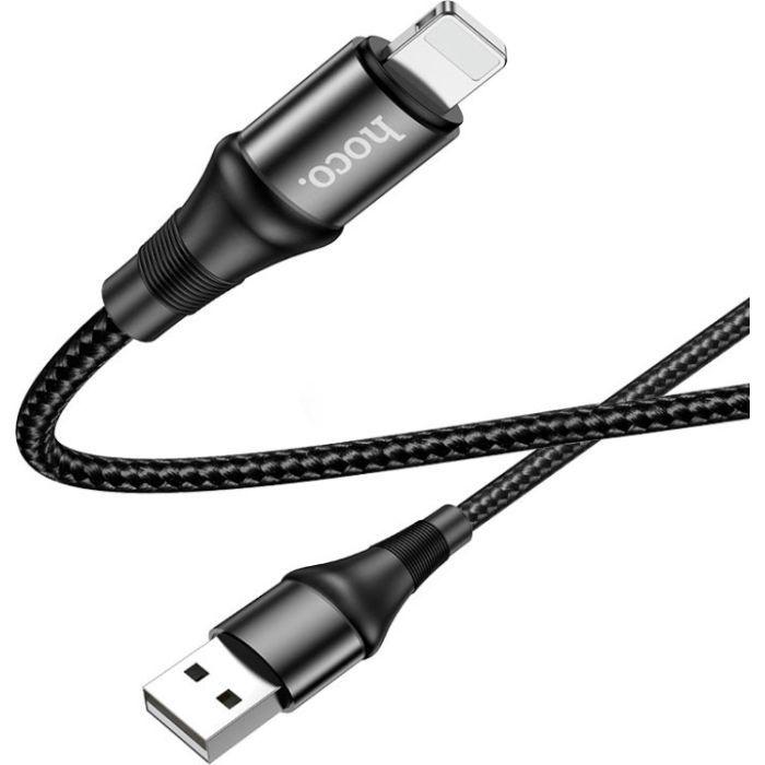 Дата кабель USB 2.0 AM to Lightning 1.0m 2.4A nylon X50 black HOCO (6931474734198) изображение 3