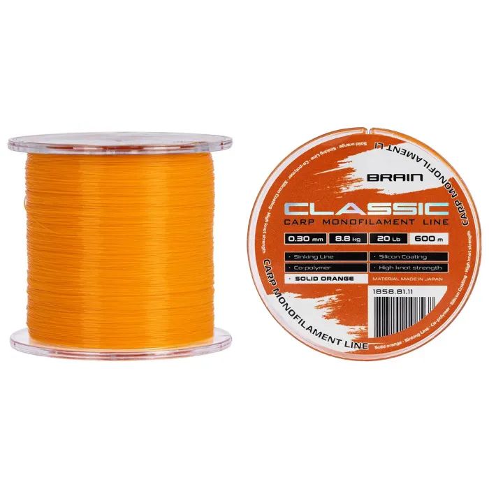 Леска Brain Classic Carp Line (solid orange) 600m 0.28mm 18lb 7.9kg (1858.81.10)
