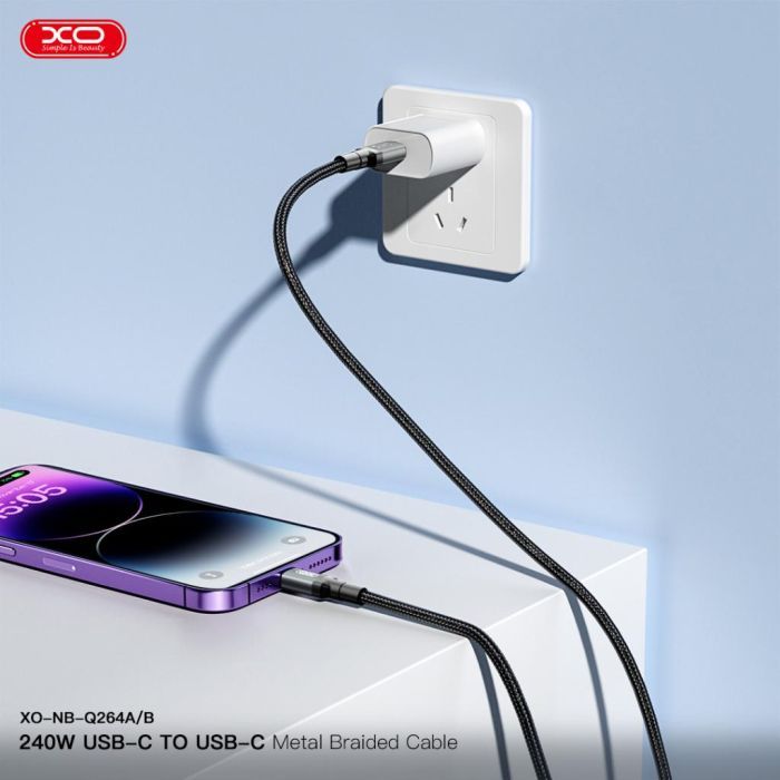 Дата кабель USB-C to USB-C 1.0m 240W black XO (NBQ264A_С_Black) зображення 3