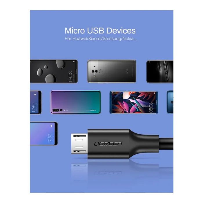 Дата кабель USB 2.0 AM to Micro 5P 0.25m 2A US289 black Ugreen (60134) изображение 4