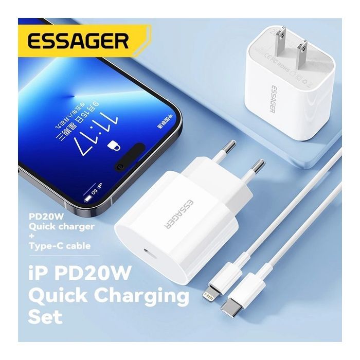 Зарядное устройство Essager USB-C PD20W + cable USB-C to Lightning white (EFJB02-XBL02-T) изображение 3
