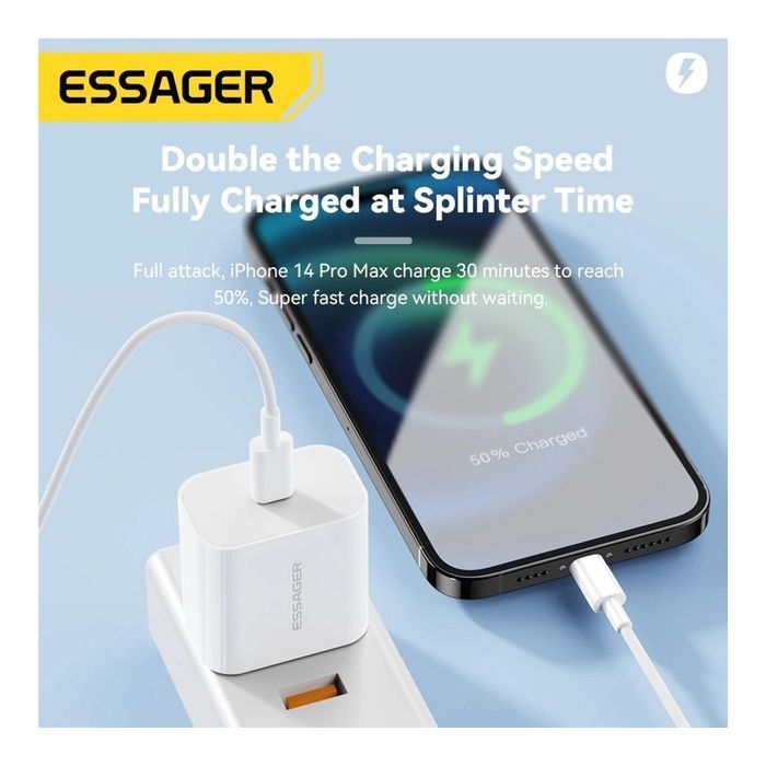 Зарядное устройство Essager USB-C PD20W + cable USB-C to Lightning white (EFJB02-XBL02-T) изображение 5