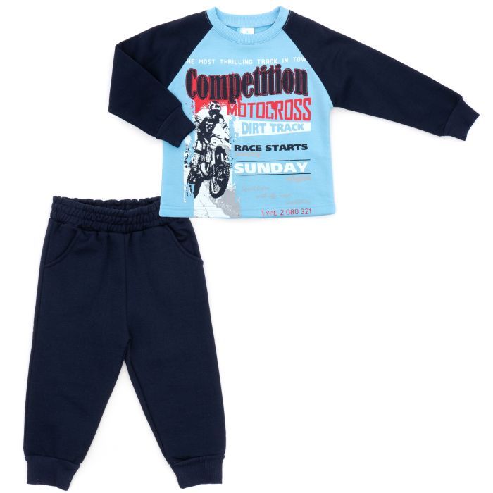 Пижама детская Bimbi утепленная с мотоциклом (1804-86B-blue)