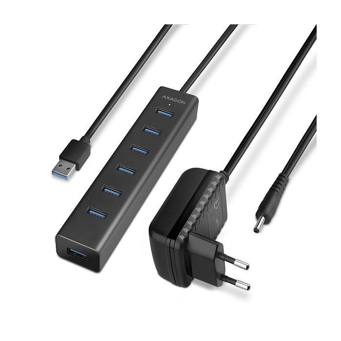 Концентратор AXAGON USB 3.1 to 7xUSB 3.0 + power adapter black (HUE-SA7BP)