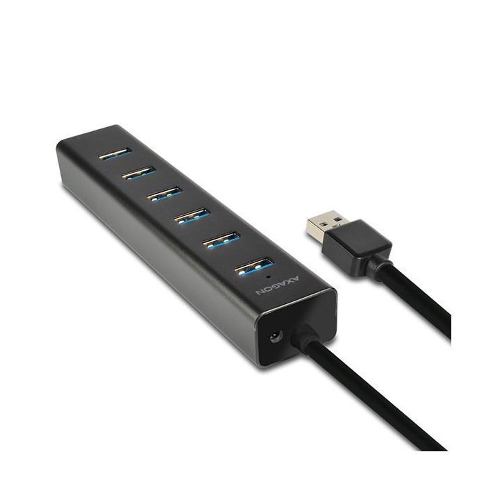 Концентратор AXAGON USB 3.1 to 7xUSB 3.0 + power adapter black (HUE-SA7BP) изображение 2