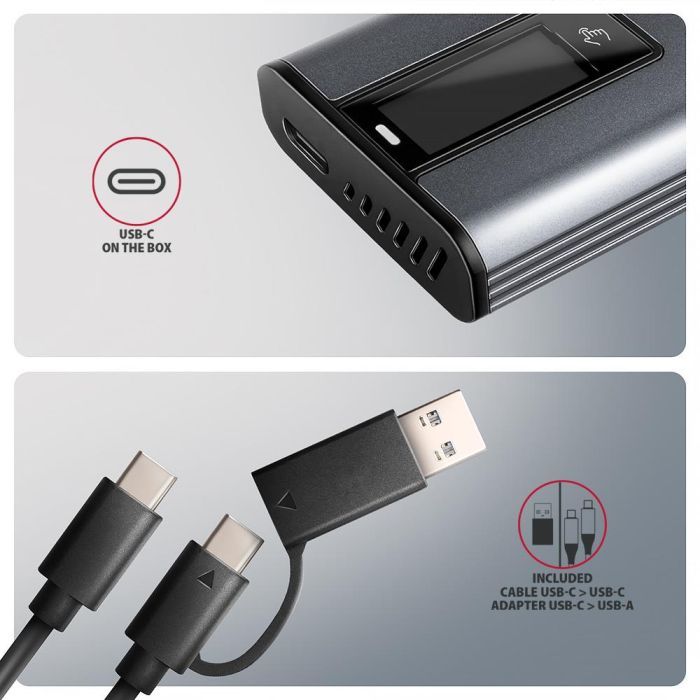 Кишеня зовнішня AXAGON USB-C 10Gbps metal box with info display for M.2 NVMe & SATA SSD (EEM2-SD2) зображення 5