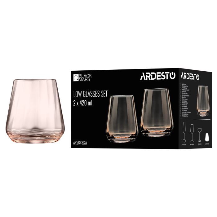 Набір склянок Ardesto Black Mars Altair 420 мл, 2шт, скло, золотистий (AR2643GW) зображення 3
