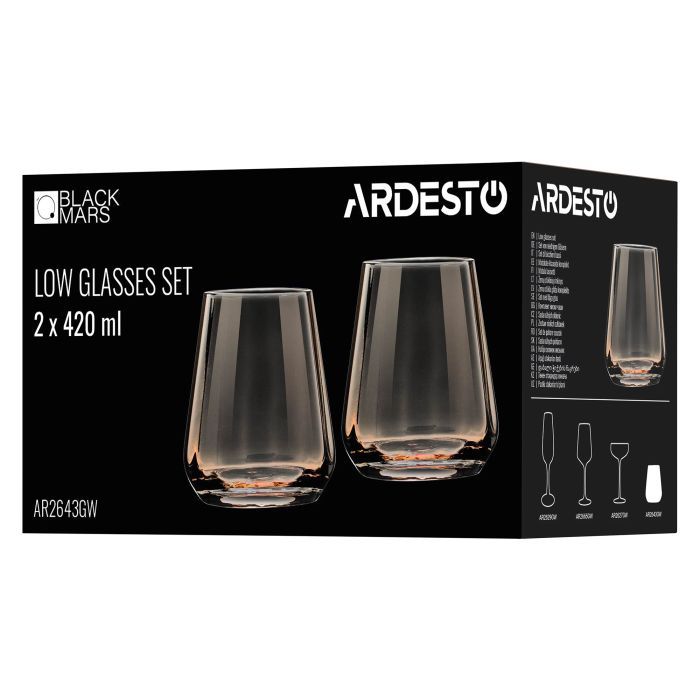 Набір склянок Ardesto Black Mars Altair 420 мл, 2шт, скло, золотистий (AR2643GW) зображення 4