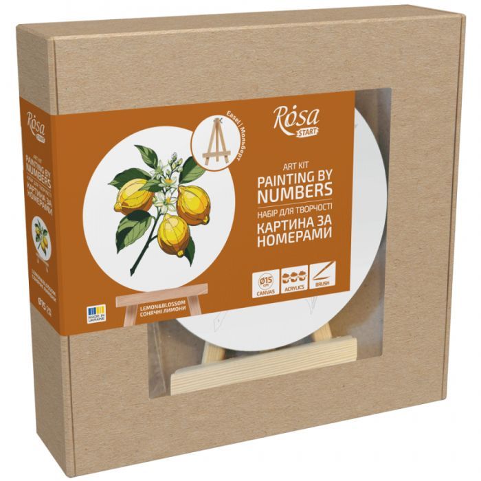 Картина по номерам Rosa Сонячні лимони", кругла, 15 см, з мольбертом (4823098548683)