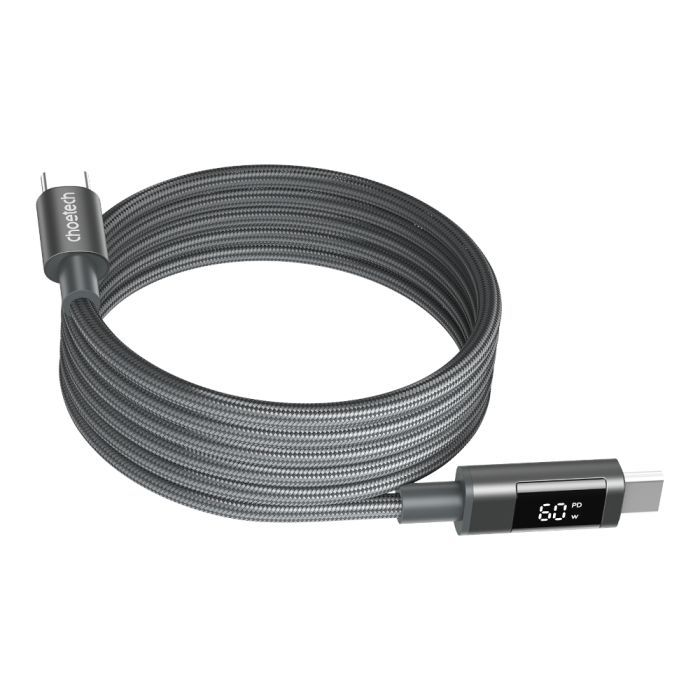 Дата кабель USB-C to USB-C 1.2m PD60W magnetic digital display nylon gray Choetech (XCC-1067-GY)