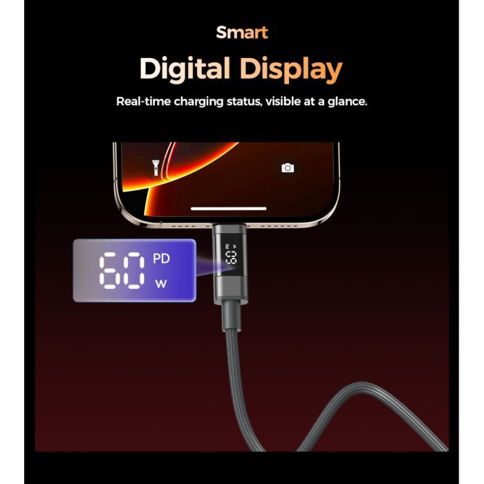 Дата кабель USB-C to USB-C 1.2m PD60W magnetic digital display nylon gray Choetech (XCC-1067-GY) изображение 4
