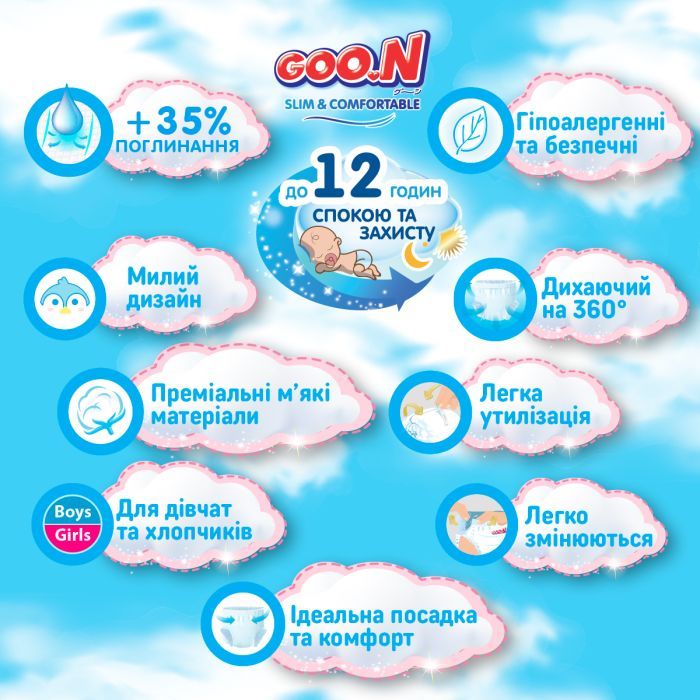 Підгузки GOO.N Slim & Comfortable Розмір 5 XL 12-17 кг 42 шт (21001093) зображення 8