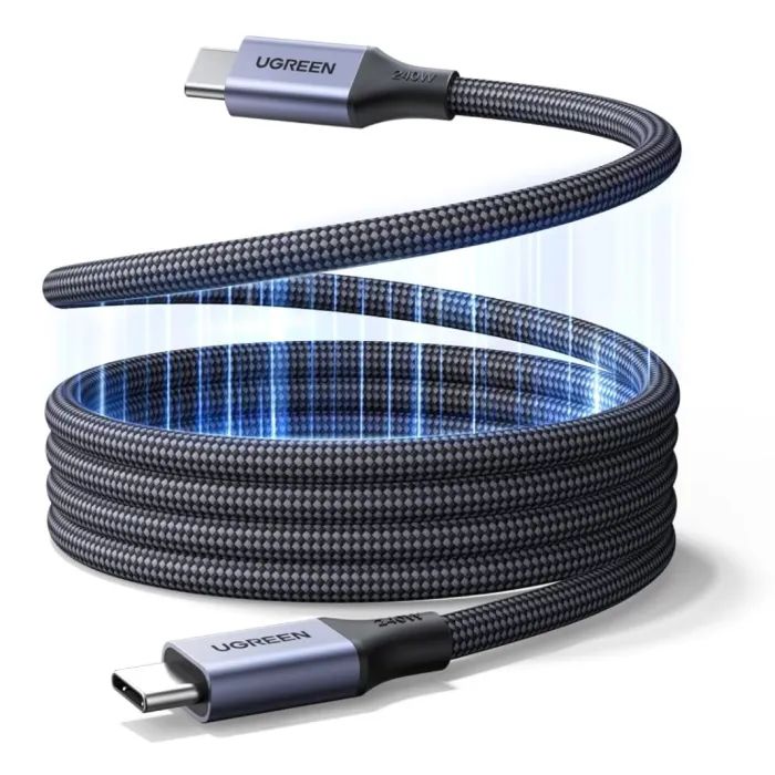 Дата кабель USB-C to USB-C 1.0m 240W 480Mbps braided black Ugreen (85973)