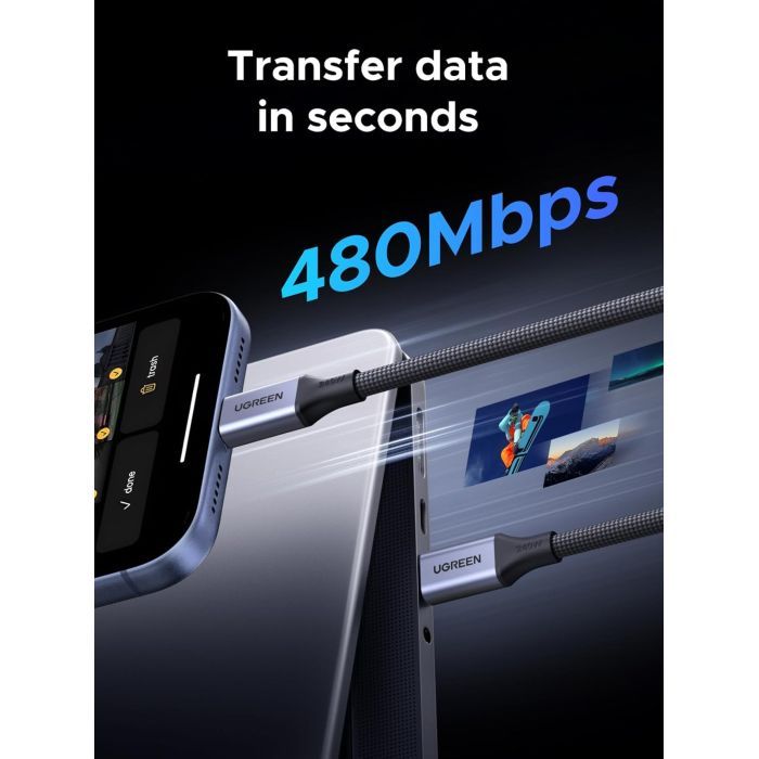 Дата кабель USB-C to USB-C 1.0m 240W 480Mbps braided black Ugreen (85973) изображение 4