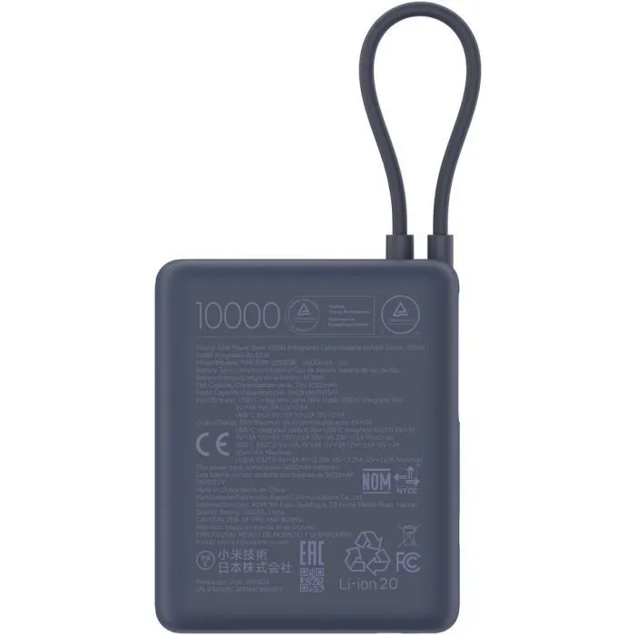 Батарея универсальная Xiaomi 10000mAh 33W Integrated Cable Blue (BHR9341GL) изображение 2