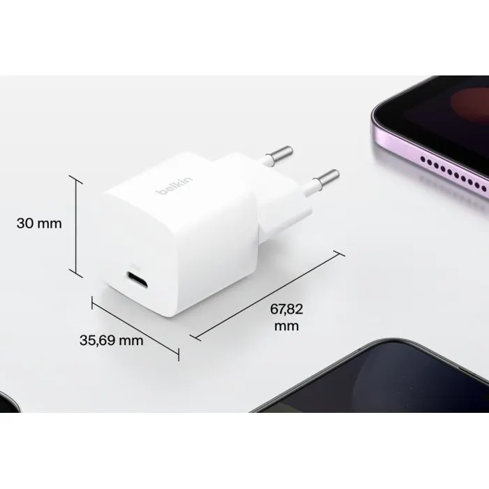 Зарядное устройство Belkin USB-C PD25W PD3.1 + cable USB-C to USB-C 1.0m white (WCA012KQ1MWH-B6) изображение 2