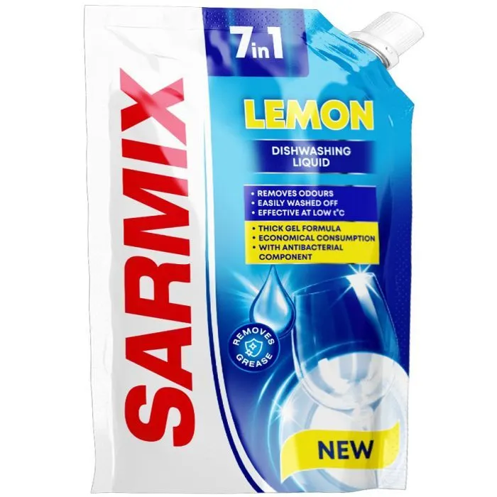Засіб для ручного миття посуду Sarmix Lemon Дой-пак 450 мл (4820268104984)