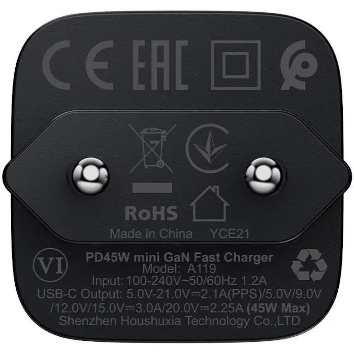Зарядное устройство Acefast USB-C 45W GaN black (6974316285007) изображение 4