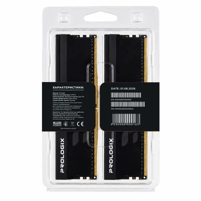 Модуль памяти для компьютера DDR4 16GB (2x8GB) 3200 MHz Onyx Black RGB Prologix (PRO16GB3200YBR4K) изображение 5