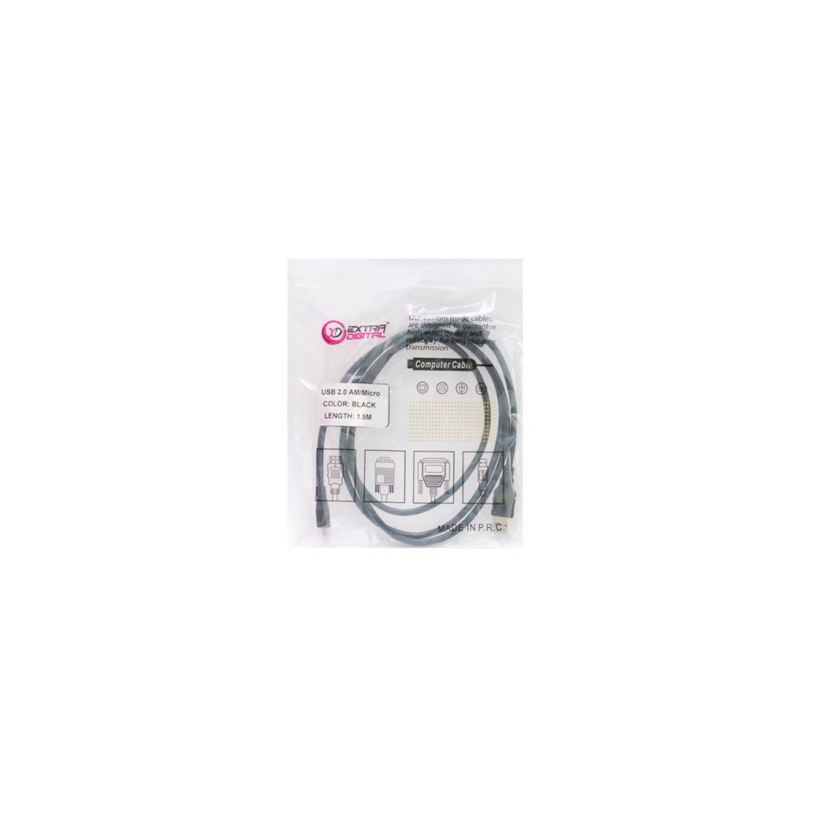 Дата кабель USB 2.0 AM to Micro 5P 1.5m Extradigital (KBU1630) изображение 2