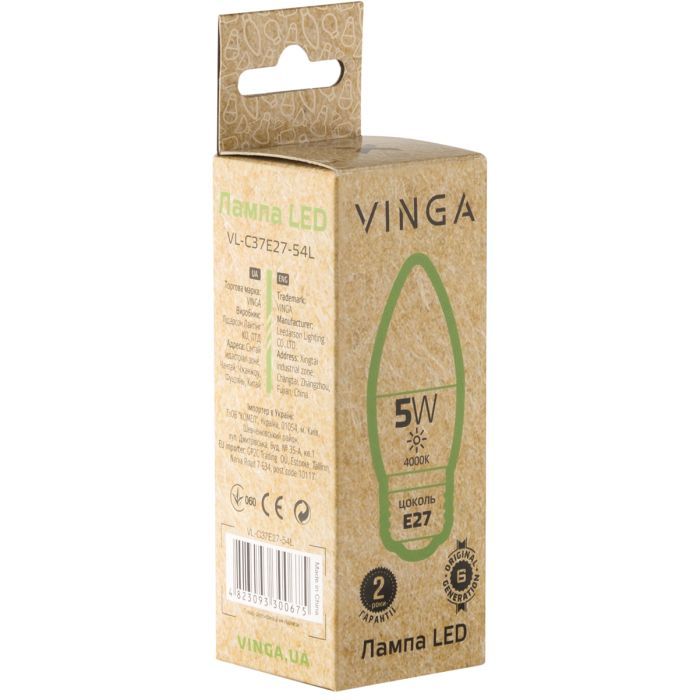 Лампочка Vinga VL-C37E27-54L зображення 2