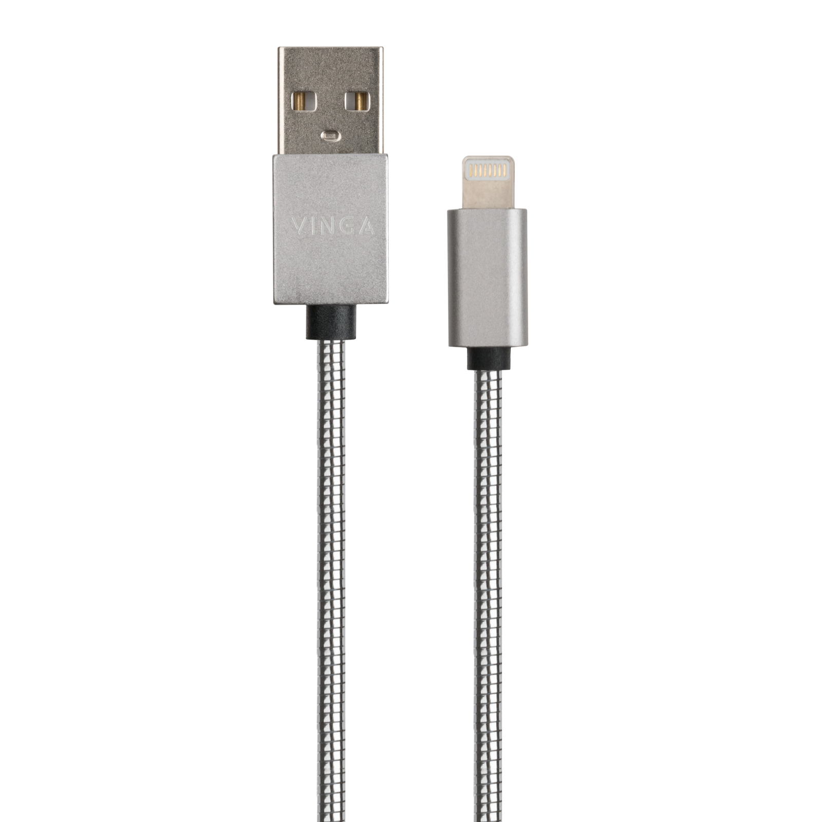 Дата кабель USB 2.0 AM to Lightning 1m stainless steel silver Vinga (VCPDCLSSJ1S) изображение 2