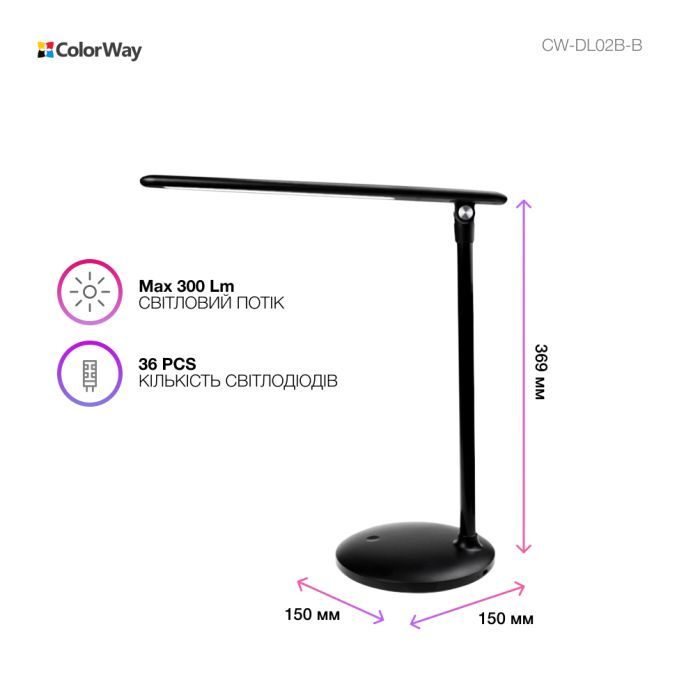 Настільна лампа ColorWay 4W with built-in battery 1800 mAh USB in/out 5V*1A, black (CW-DL02B-B) зображення 4