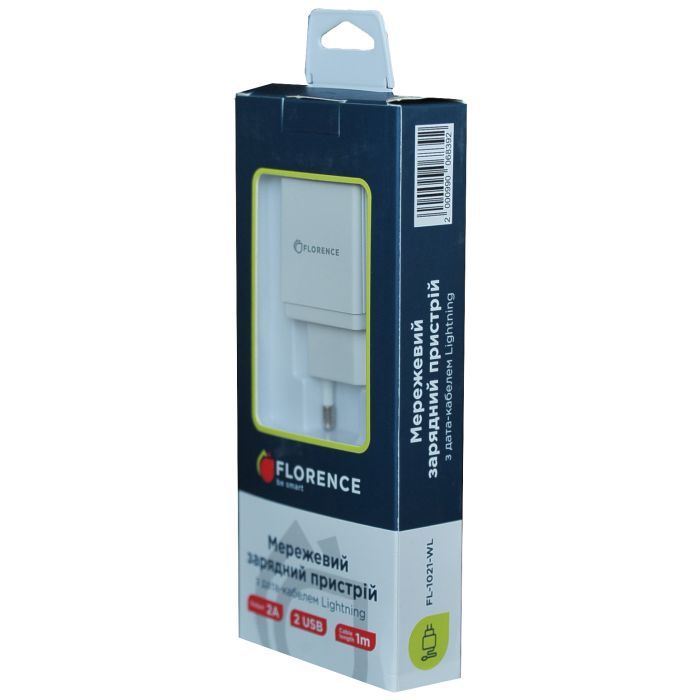 Зарядное устройство Florence 2USB 2A + Lightning cable white (FL-1021-WL) изображение 4