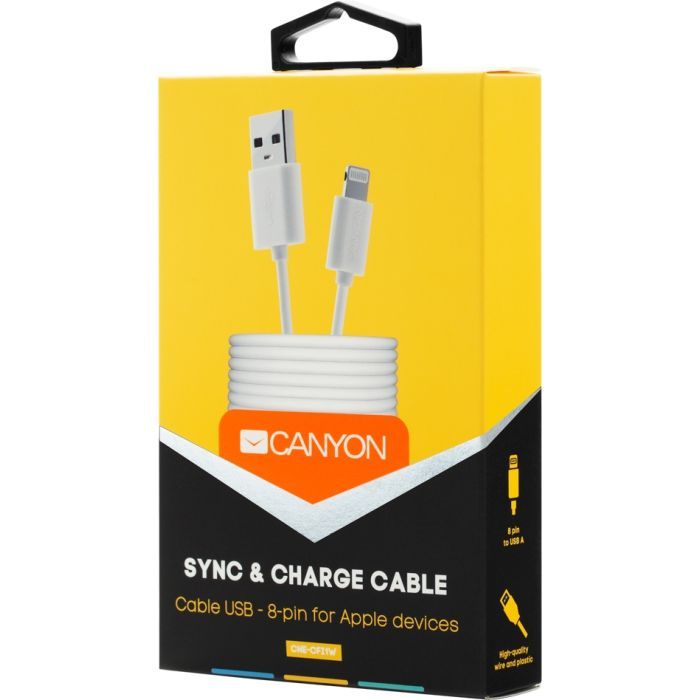 Дата кабель USB 2.0 AM to Lightning 1.0m White Canyon (CNE-CFI1W) зображення 2
