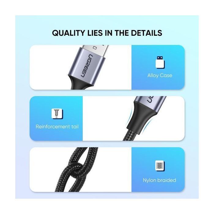 Дата кабель USB 2.0 AM to USB-C 1.5m US288 Aluminum Braid (Black) Ugreen (60127) изображение 7