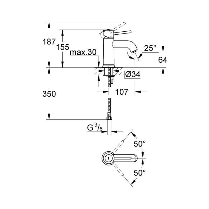 Змішувач Grohe BauClassic OHM basin smooth body (23162000) зображення 2