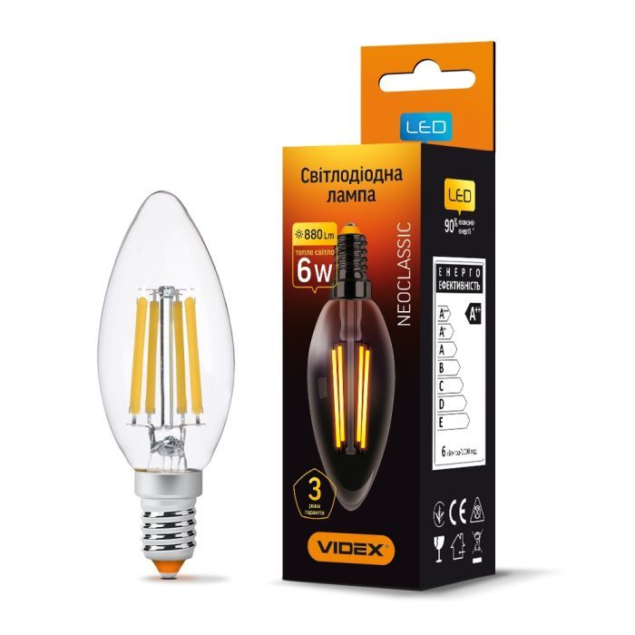 Лампочка Videx Filament C37F 6W E14 3000K 220V (VL-C37F-06143) зображення 2