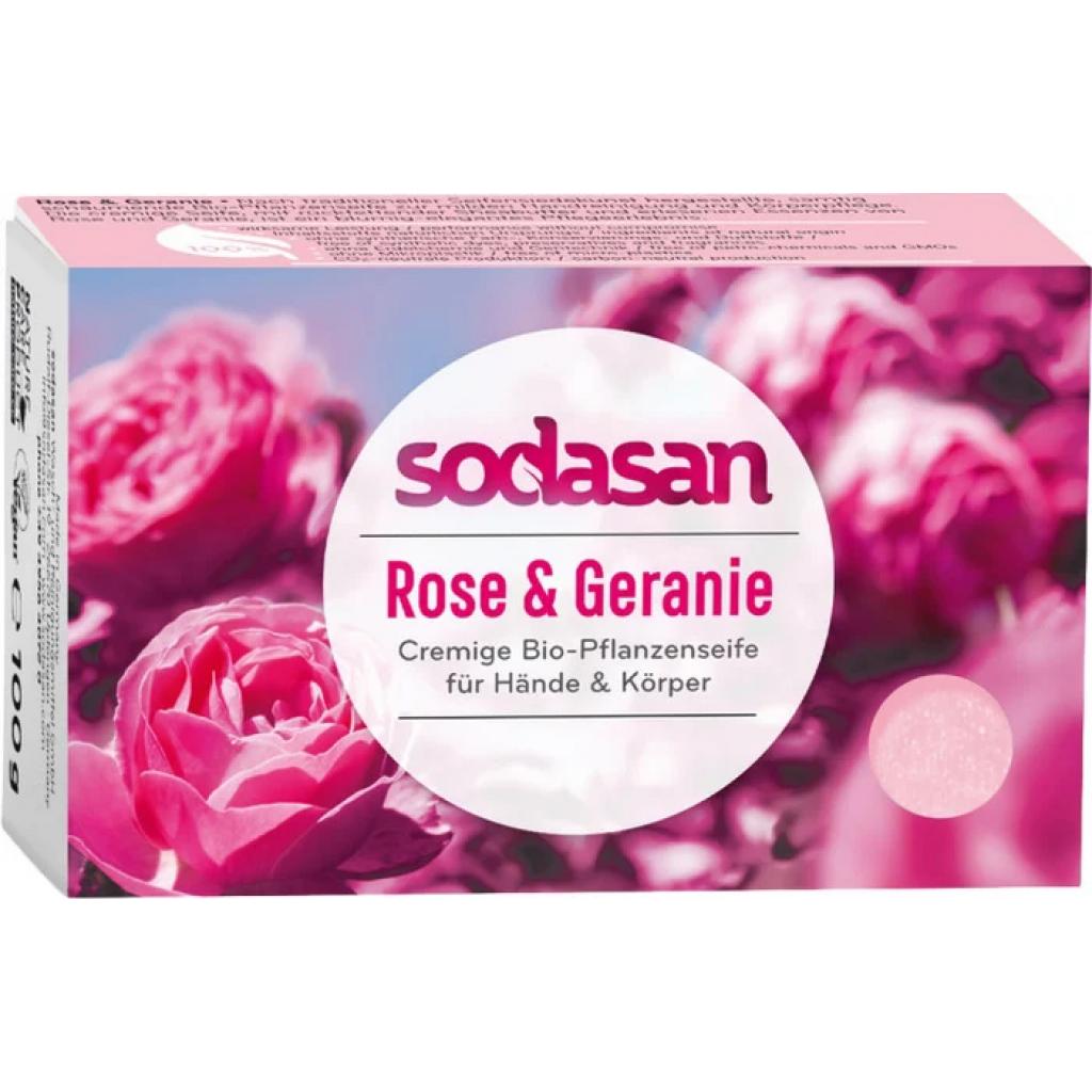 Твердое мыло Sodasan органическое омолаживающее Роза-Герань 100 г (4019886190077)