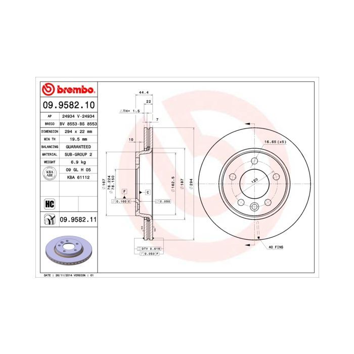 Тормозной диск Brembo 09.9582.10