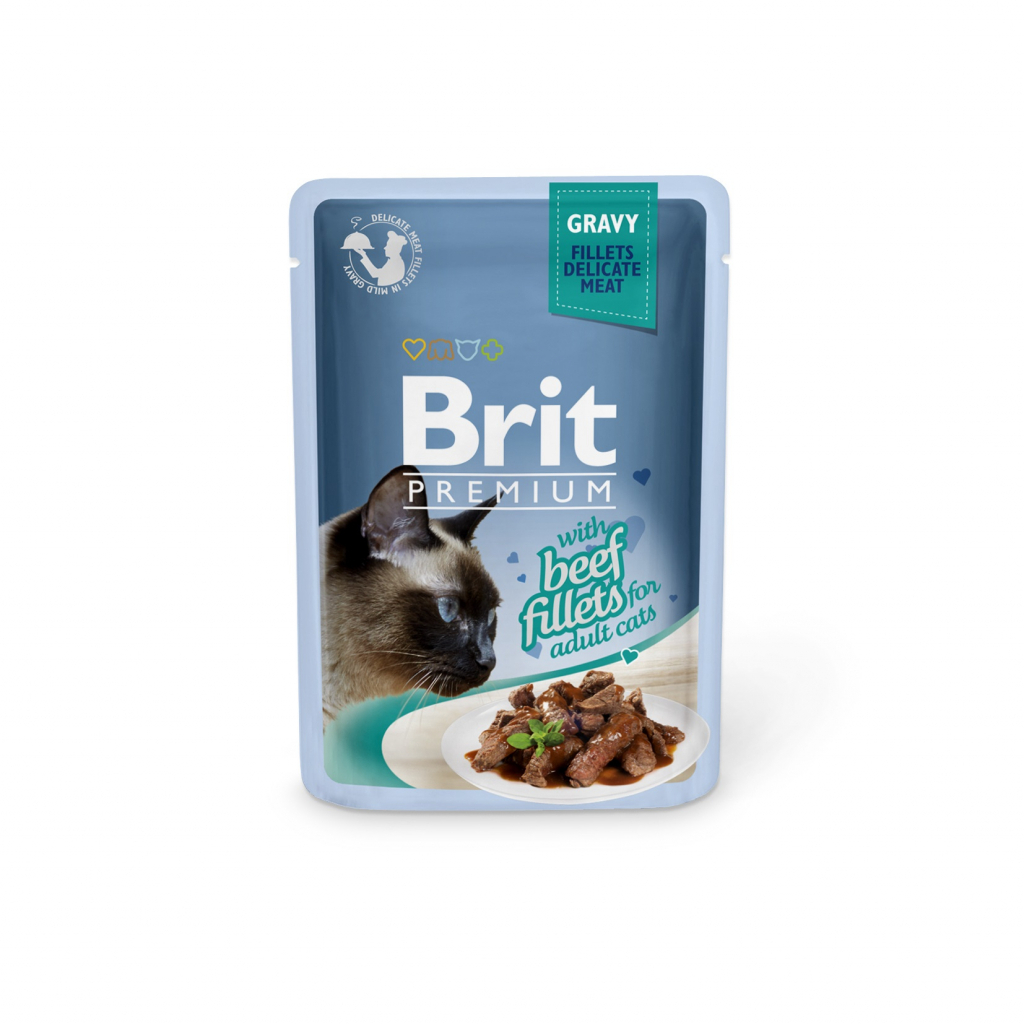 Вологий корм для кішок Brit Premium Cat 85 г (філе яловичини в соусі) (8595602518555)